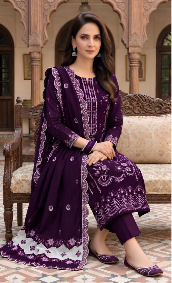 Juna Collection Premium 3 Piece Embroidered Dhanak Suit - Unstitched S03A011