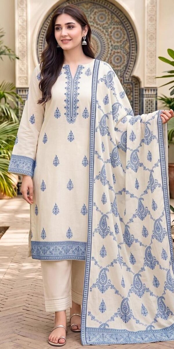 Juna Collection Premium 3 Piece Embroidered Dhanak Suit - Unstitched S03A015