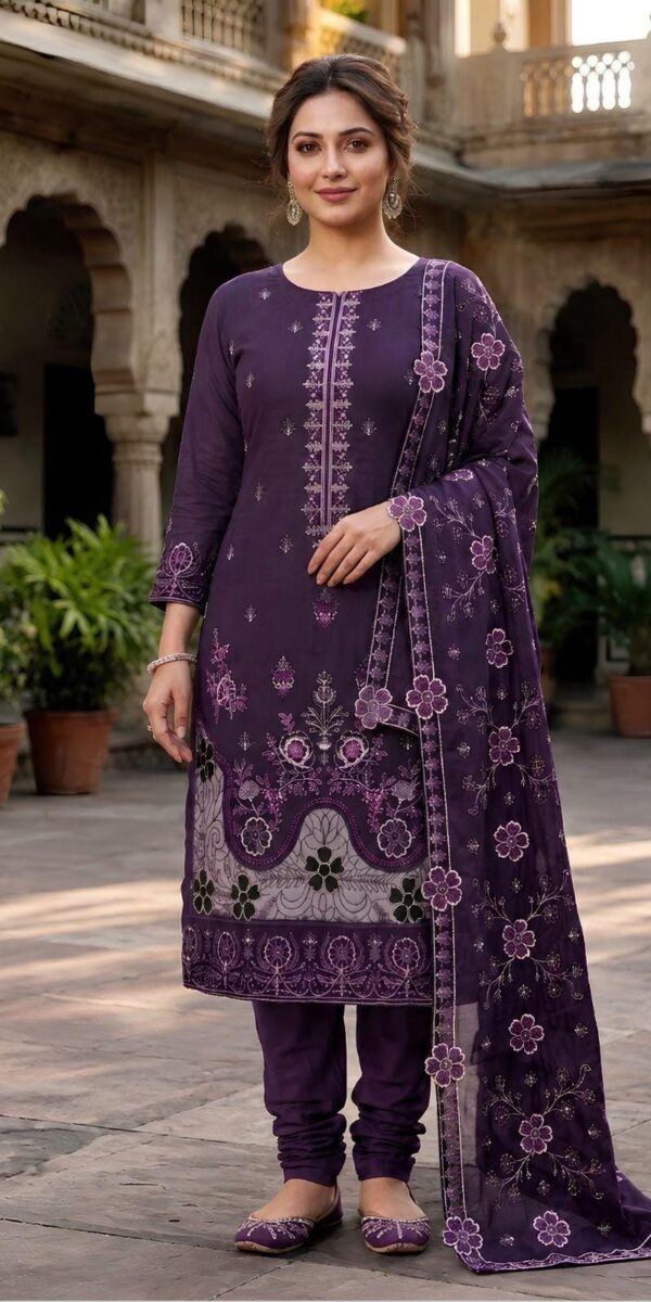 Juna Collection Premium 3 Piece Embroidered Dhanak Suit - Unstitched S03A019