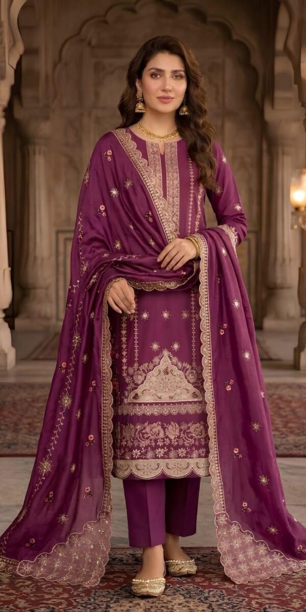 Juna Collection Premium 3 Piece Embroidered Dhanak Suit - Unstitched S03A022