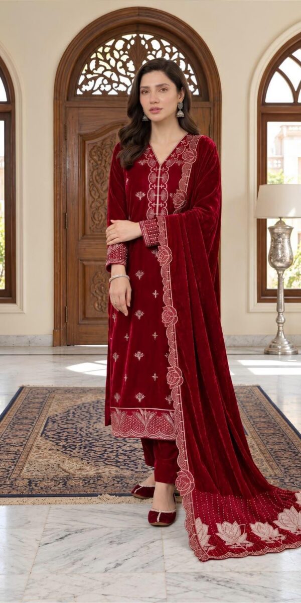 Juna Collection Premium 3 Piece Embroidered Dhanak Suit - Unstitched S03A023