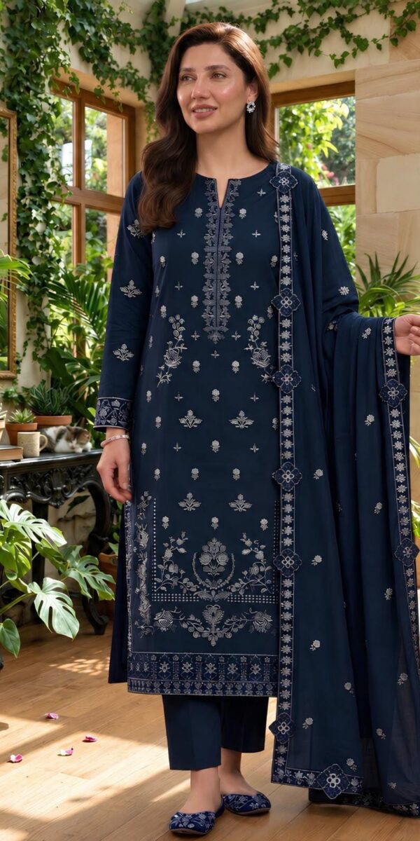 Juna Collection Premium 3 Piece Embroidered Dhanak Suit - Unstitched S03A024