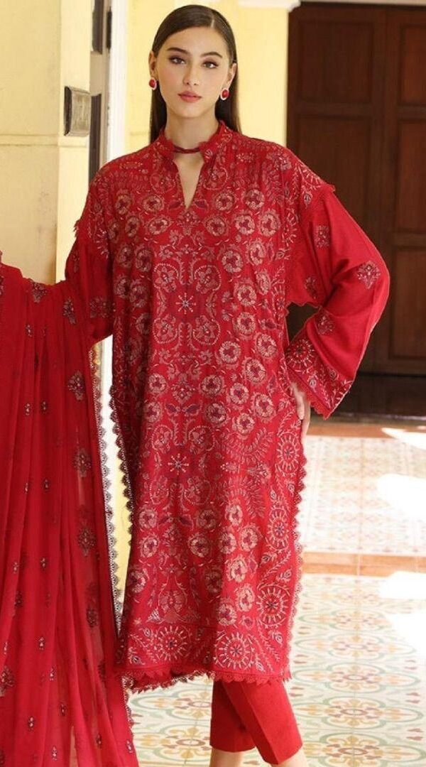 Juna Collection Premium 3 Piece Embroidered Dhanak Suit - Unstitched S01A016