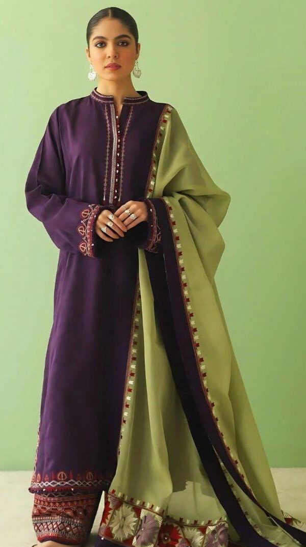 Juna Collection Premium 3 Piece Embroidered Dhanak Suit - Unstitched S01A018
