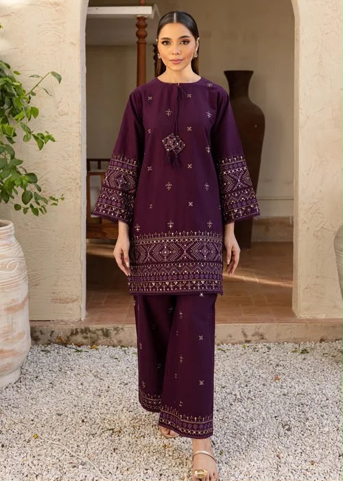 Premium 2 Piece Embroidered Dhanak Suit - Unstitched S01A028