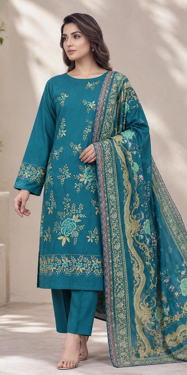Juna Collection Premium 3 Piece Embroidered Dhanak Suit - Unstitched S02A007