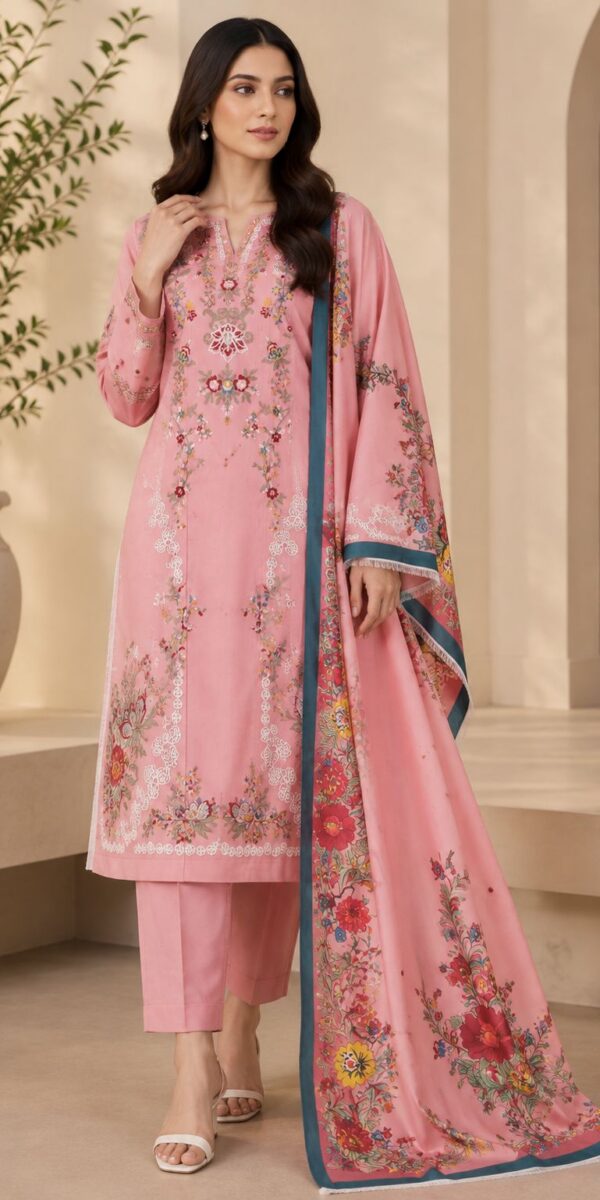 Juna Collection Premium 3 Piece Embroidered Dhanak Suit - Unstitched S02A009
