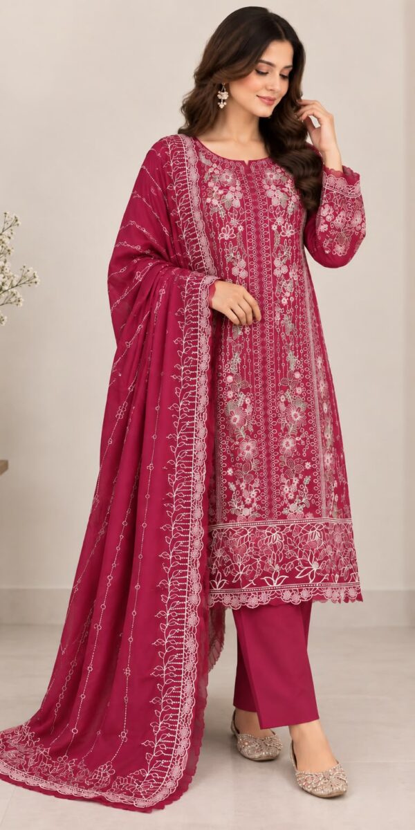 Juna Collection Premium 3 Piece Embroidered Dhanak Suit - Unstitched S02A010