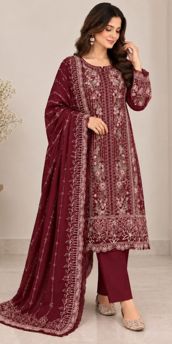 Juna Collection Premium 3 Piece Embroidered Dhanak Suit - Unstitched S02A011