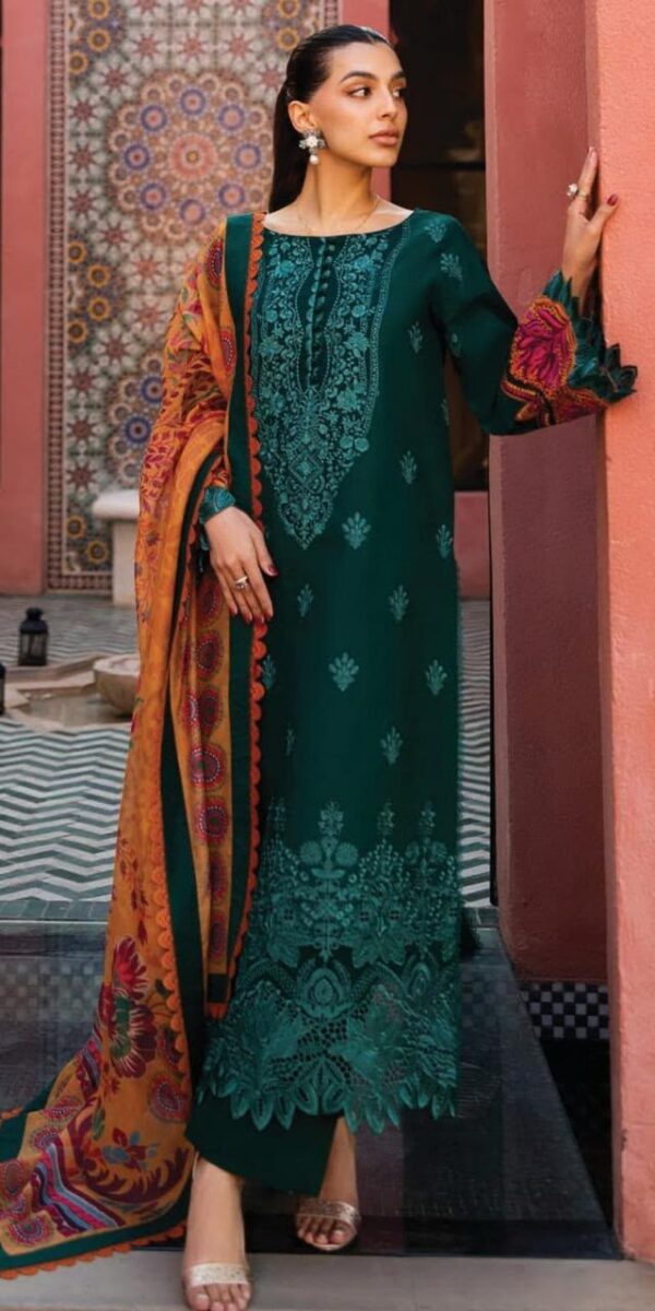 Premium 3 Piece Embroidered Dhanak Suit - Unstitched S02A019
