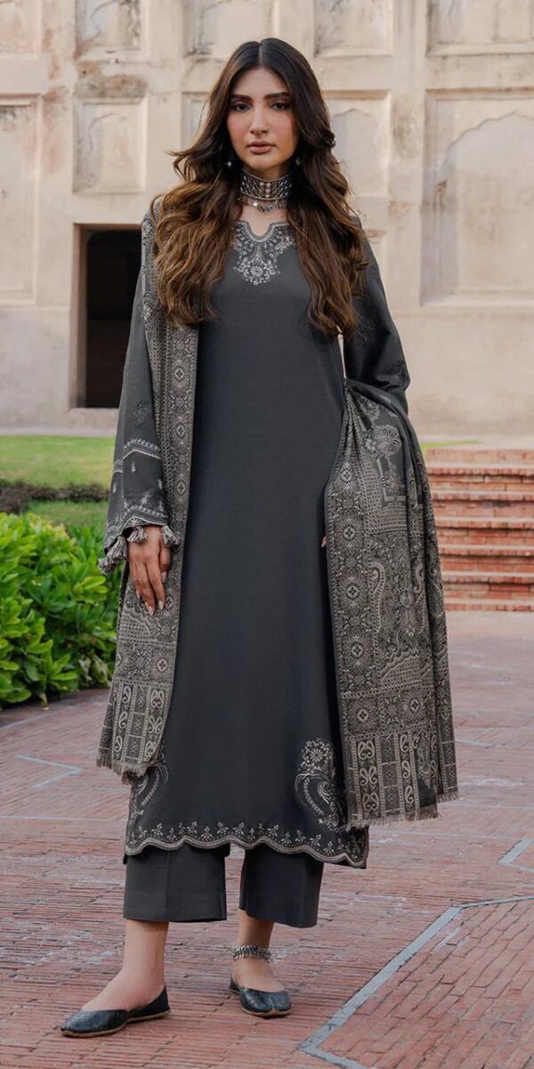 Premium 3 Piece Embroidered Dhanak Suit - Unstitched S02A020