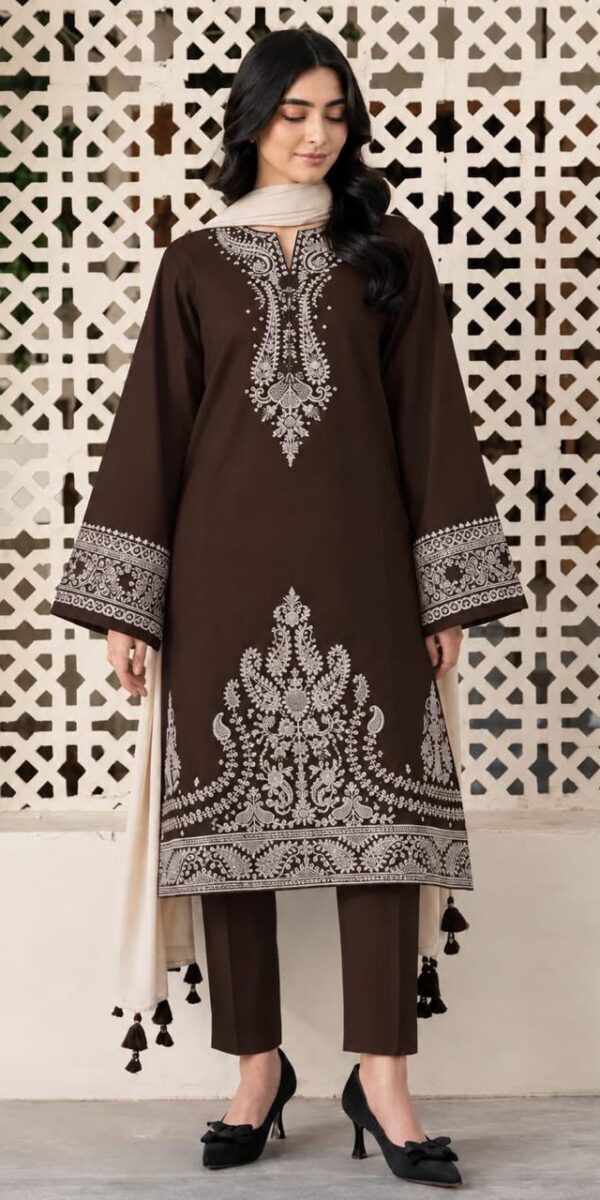 Premium 3 Piece Embroidered Dhanak Suit - Unstitched S02A022