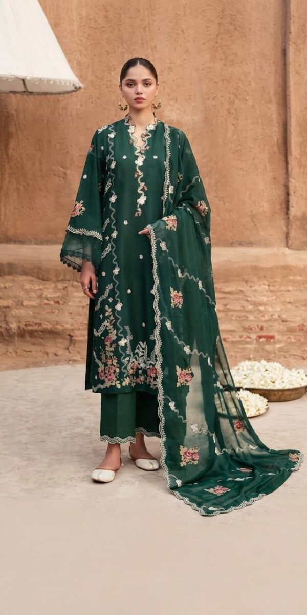 Premium 3 Piece Embroidered Dhanak Suit - Unstitched S02A023