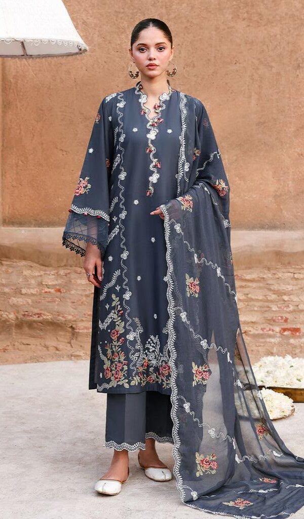 Premium 3 Piece Embroidered Dhanak Suit - Unstitched S02A024