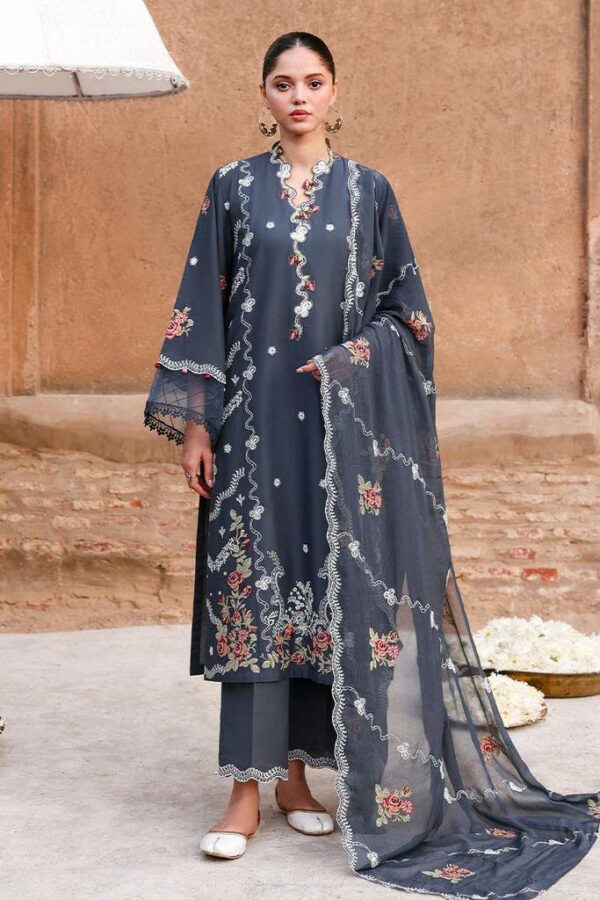 Premium 3 Piece Embroidered Dhanak Suit - Unstitched S02A024