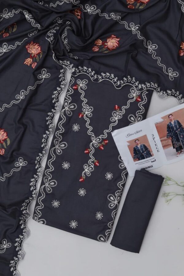 Premium 3 Piece Embroidered Dhanak Suit - Unstitched S02A024