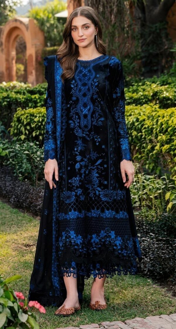 Premium 3 Piece Embroidered Dhanak Suit - Unstitched S02A025