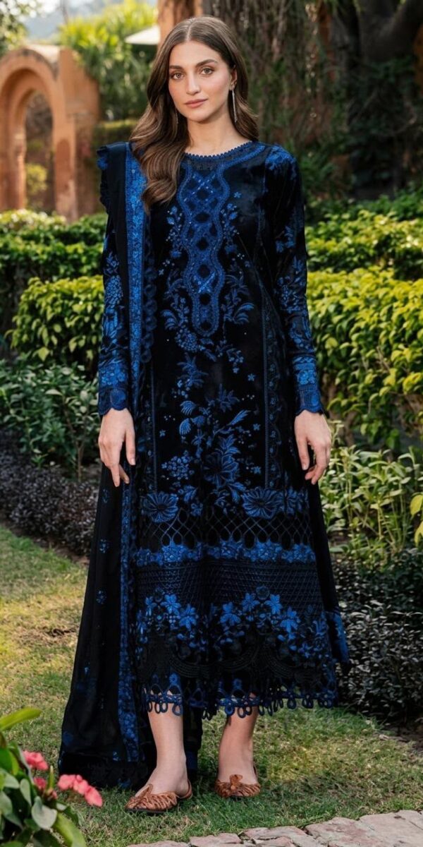 Premium 3 Piece Embroidered Dhanak Suit - Unstitched S02A025