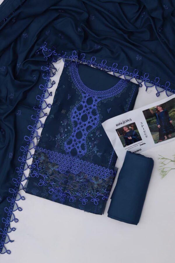 Premium 3 Piece Embroidered Dhanak Suit - Unstitched S02A025